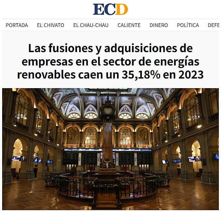 Las fusiones y adquisiciones de empresas en el sector de energas renovables caen un 35,18% en 2023